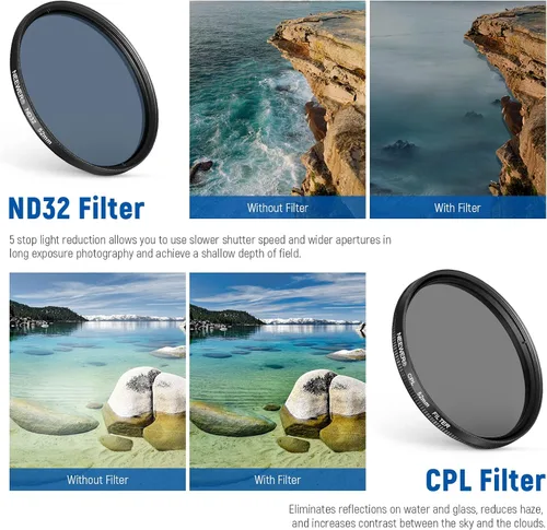 Vista 3 de NEEWER Juego de Filtros ND+CPL + Efecto con Abrazadera para Lente de Teléfono Móvil de 52 mm, ND32/Polarizado/Estrella de 6 Puntas/4 Filtros