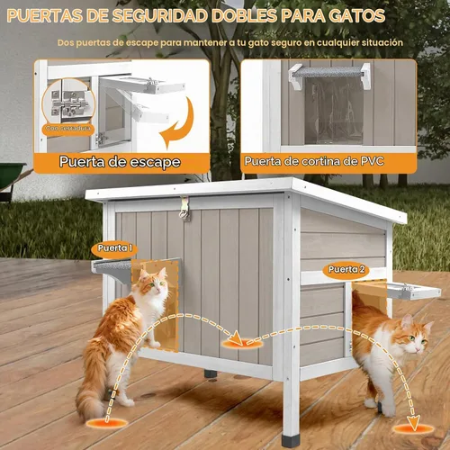 Vista 3 de PetsCosset Casa aislada para gatos al aire libre, resistente a la intemperie, refugio para gatos ferales para invierno, aislamiento de espuma