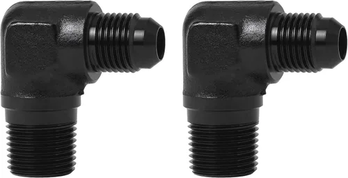 Vista 12 de EVIL ENERGY 3AN macho acampanado a 1/4" NPT tubo adaptador de ajuste de 90 grados aluminio negro 2 piezas