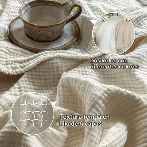 Vista 2 de Simple&Opulence - Manta de muselina 100 % algodón, transpirable ligera de 4 capas, manta suave de algodón para sofá, cama, camping, para todas