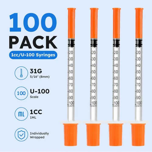 Vista 2 de Paquete de 100 jeringas U-100 0.03 fl oz/cc 31G 5/16" (8mm)