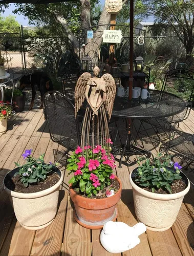 Vista 6 de Estatua de ángel de jardín de metal envejecido con varita de estrella, decoración de jardín de ángeles para interiores y exteriores, decoración