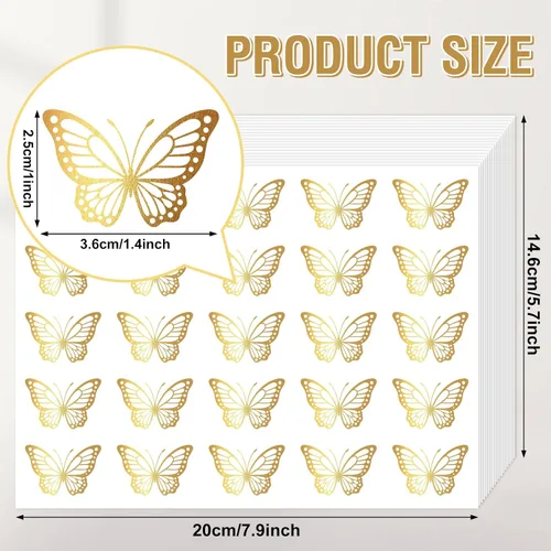 Vista 2 de Whaline 500 unidades de sellos de mariposa dorada, calcomanías de lámina dorada, calcomanías adhesivas de primavera para tarjetas de invitación