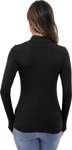 Vista 6 de Camisetas térmicas básicas de manga larga para mujer, camisetas ligeras con cuello alto falso, ajustadas, de capa suave