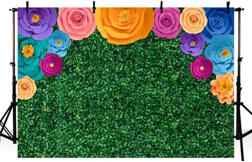 Vista 8 de MEHOFOND Fiesta temática de verano de 8 x 6 pies con hojas verdes, telón de fondo para fotos, Cinco de Mayo, festival floral colorido mexicano