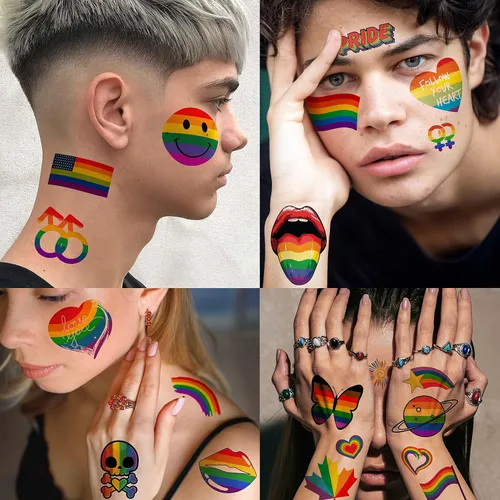 Vista 7 de Más de 132 tatuajes temporales de orgullo gay LGBT para mujeres, hombres y adultos, tatuajes temporales de arco iris temporales, calcomanías