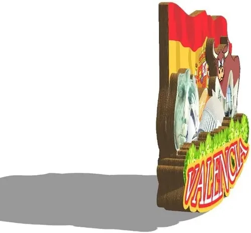 Vista 2 de Imán de madera para nevera, diseño 3D de España, Valencia, recuerdos coleccionables, decoración hecha a mano, 88