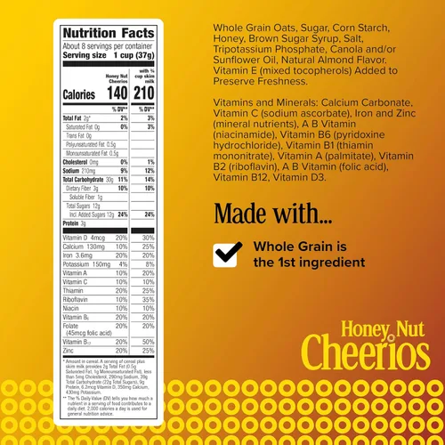 Vista 2 de Cereales para desayuno con avena Cheerios Honey Nut, sin gluten. 10.8 onzas