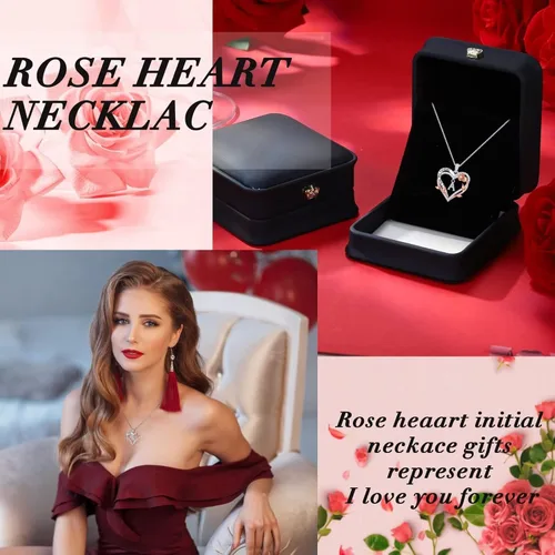 Vista 6 de Iefil Regalos para el día de la madre, collar de plata de ley 925 con inicial de corazón rosa para mujer, collar con dije de letra de corazón