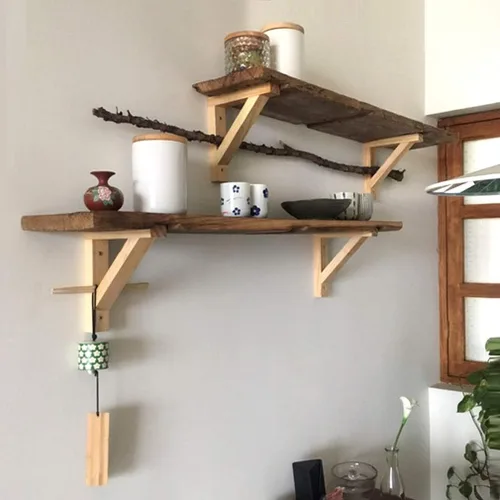 Vista 6 de Soportes flotantes de madera maciza triangular, soporte de ángulo recto espesar soportes de estante de carga, soporte de estantería para decoración