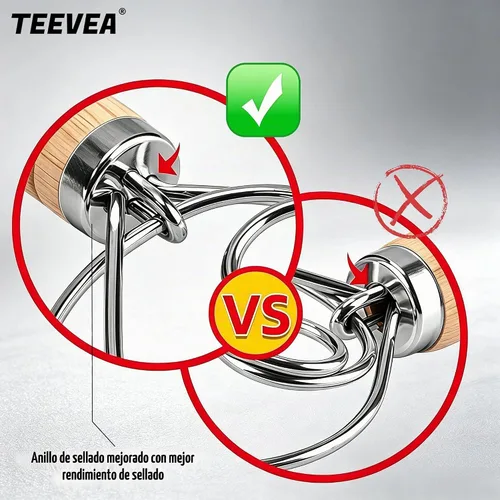 Vista 4 de TEEVEA Batidor de masa danesa Mango de madera de acero inoxidable para pan Batidor de masa de 2 ojos