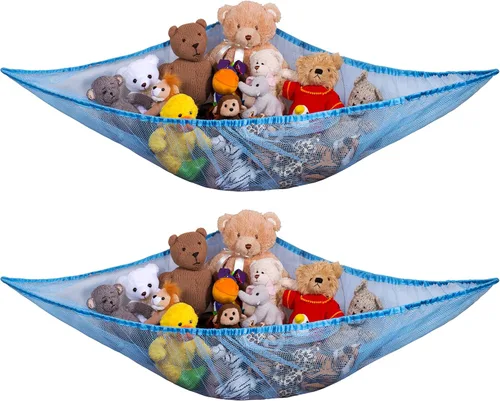 Vista 9 de Hamaca de malla gigante para organizar animales de peluche o juguetes infantiles. , Blanco