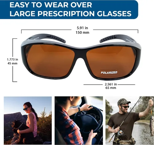 Vista 3 de BLUE CUT Se ajustan sobre lentes de sol polarizados, gafas de sol con escudo solar para llevar sobre gafas