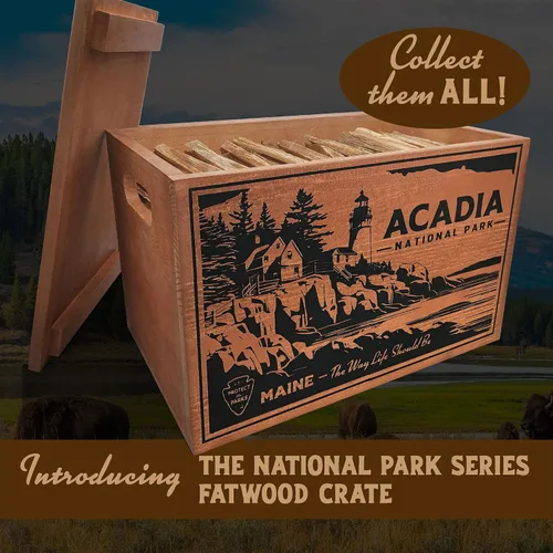 Vista 8 de Better Wood Products Edición Limitada Serie Protege Los Parques Encendedor de Fuego de Leña Natural Fatwood, Caja de Madera de 13 Libras, Caja Acadia