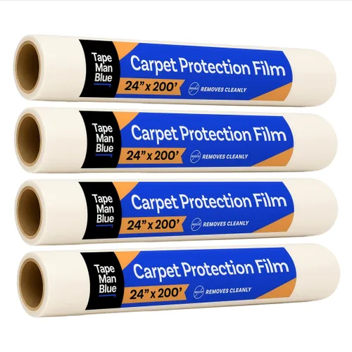 Vista 10 de TapeManBlue Rollo de película protectora de alfombra de 24 pulgadas x 200 pies, película protectora de plástico autoadhesiva para alfombras