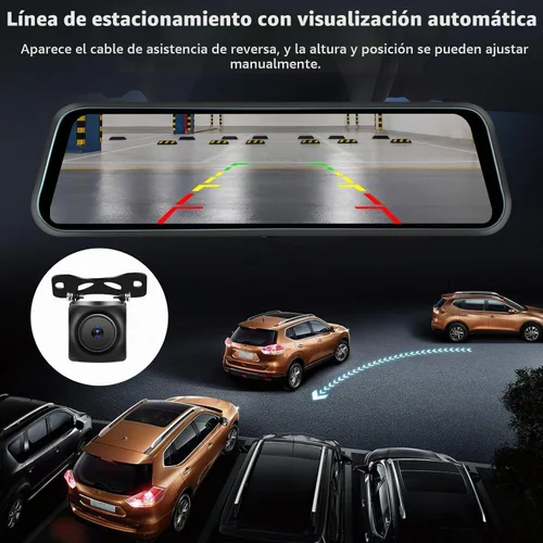 Vista 7 de Cámara de tablero WiFi de 3 canales de 9.66 pulgadas con cámara frontal y trasera, pantalla táctil IPS, triple cámara de espejo retrovisor
