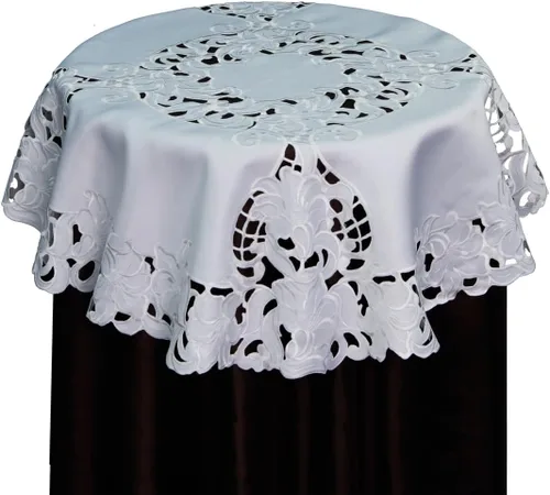 Vista 4 de Creative Linens Camino de mesa floral bordado 15x35 Oval Dresser Scarf Blanco