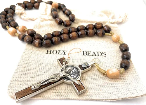 Vista 5 de ORIGINAL Hecho en Italia Collar Rosario Bendecido por el Papa Francisco Vaticano Roma Medalla San Benito Patrono de la Muerte, atletas Soldadores