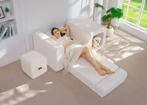 Vista 2 de MAXYOYO Sofá plegable, sofá convertible con reposabrazos, sofá multifuncional con almohada y bolsillos, sofá deshuesado para sala de estar