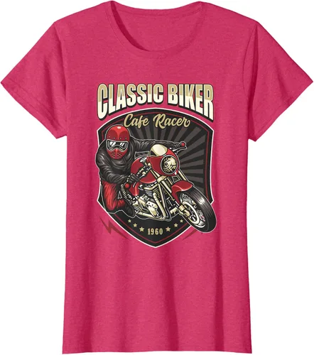 Vista 10 de Camiseta de motocicleta clásica Biker Cafe Racer para hombre, Negro, S