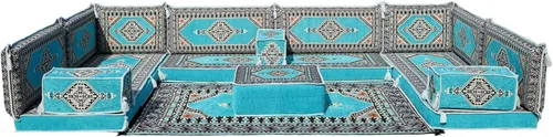 Vista 182 de arabicsofa Sofá en forma de U de estilo árabe para el suelo – Juego de Majlis hecho a mano – Sofá de estilo bohemio