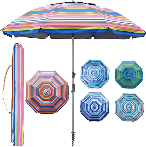 Vista 8 de Blissun Sombrilla de playa de 7.2 pies con anclaje de arena, sombrilla de playa portátil para arena con poste inclinable, bolsa de transporte