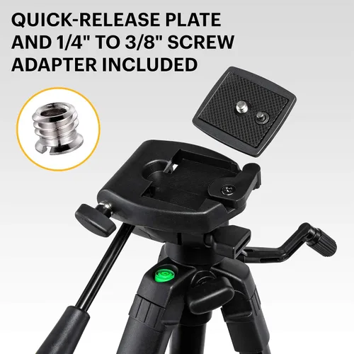 Vista 5 de Kodak PhotoGear Trípode de 62 pulgadas con control remoto Trípode de aluminio compacto de 3 secciones que se ajusta de 22 a 62 pulgadas, placa