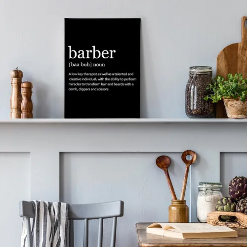 Vista 6 de PHAMTE Arte de pared de definición de peluquería, decoración de peluquería moderna, impresión de citas de barbería enmarcadas, pintura en lienzo