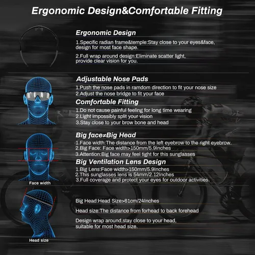 Vista 5 de ROCKNIGHT Gafas de sol deportivas de ciclismo para hombre, polarizadas, protección UV, plateadas, espejadas, para exteriores, cabeza media, ligeras