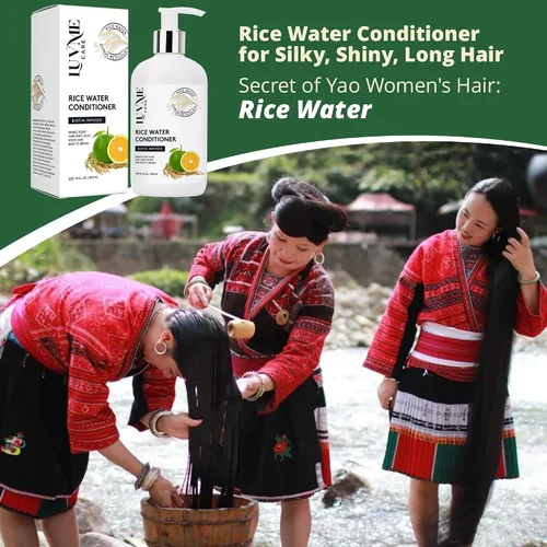 Vista 4 de Luv Me Care Acondicionador de engrosamiento del cabello con agua de arroz, con biotina, mejora la fuerza, el volumen y el brillo, acondicionador