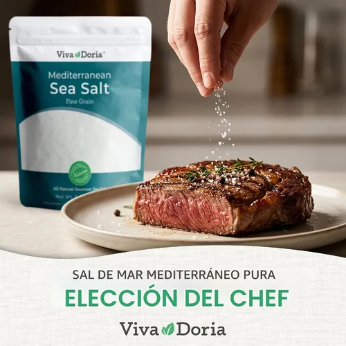 Vista 5 de Viva Doria Sal marina mediterránea, grano fino, 5 lb