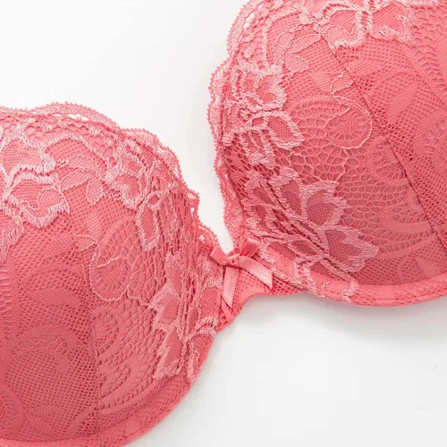 Vista 7 de Deyllo Brasier de encaje push up para mujer, cómodo brasier acolchado con aros para levantar y añadir una copa