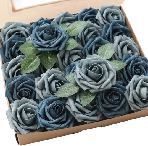 Vista 37 de Floroom Flores artificiales, 25 piezas de rosas falsas de espuma dorada antigua de aspecto real con tallos para ramos de boda DIY, centros de mesa