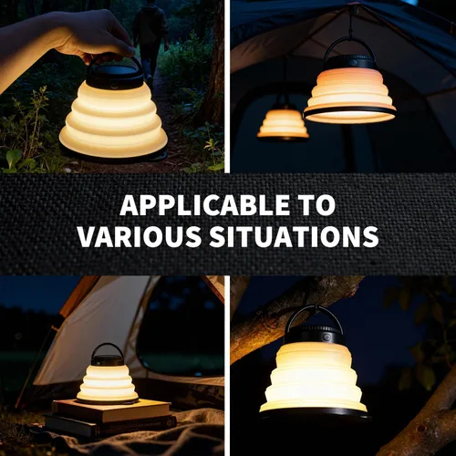 Vista 8 de Paquete de 2 luces plegables para campamento, funciona con pilas, linterna LED plegable, para campamento, luz blanca cálida, impermeable, lámpara
