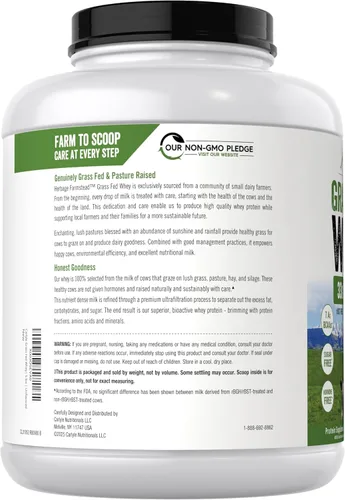 Vista 3 de Carlyle Polvo de Proteína de Suero de Vacas Alimentadas a Pasto 5 lb (80 oz) 33 g de Proteína por Porción Sin Sabor Sin Azúcar ni Hormonas