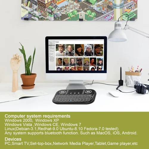 Vista 3 de Mini teclado Bluetooth A8, dos modos (2.4 GHz/Bluetooth) controlador de teclado inalámbrico con panel táctil y mouse combinado, retroiluminación RGB