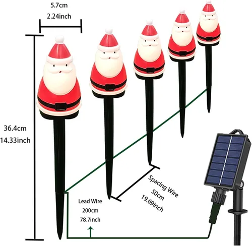 Vista 2 de FANFX Luces Solares de Navidad, Marcadores de Sendero Luces de Pasarela con Carga/Iluminación Automática, Decoraciones Impermeables de Navidad