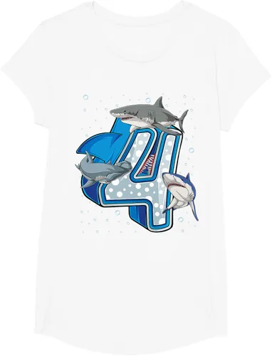 Vista 23 de Camiseta de 4.º cumpleaños para niños de 4 años con diseño de tiburón oceánico Negro