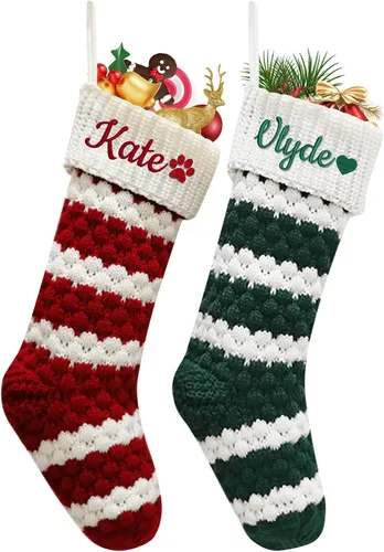 Vista 19 de Dreamdecor - Medias de Navidad personalizadas con nombre y monogramas, medias familiares de 18 pulgadas con placa de cuero para niños, 1 paquete