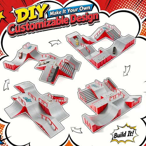 Vista 2 de Kit de patinaje para patinaje con 15 rampas, patinetas de 6 dedos