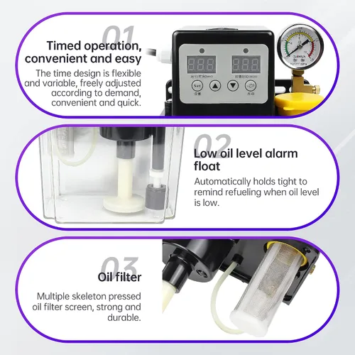 Vista 5 de RATTMMOTOR Bomba de aceite lubricante automática 110V 1L, bomba de lubricación electromagnética, control numérico digital, pantalla digital dual