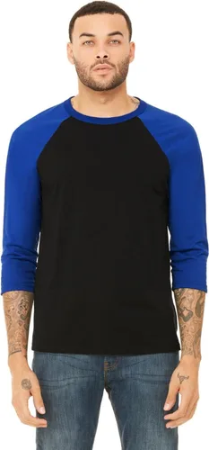 Vista 11 de Bella + Canvas - Camiseta de béisbol unisex con manga 3/4 (3200) DEEP HTHR/NEGRO Blanco/Negro