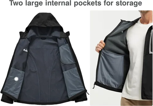 Vista 5 de Rdruko Chaqueta Softshell para hombre, con cremallera completa, impermeable, senderismo, escalada, con capucha