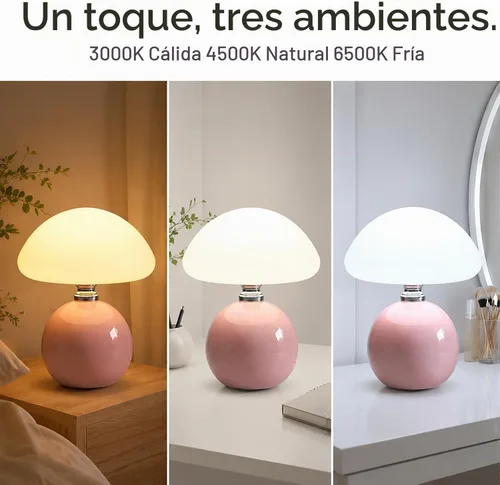 Vista 2 de Lámpara de seta - Lámpara de noche pequeña con temperatura de 3 colores, rosa