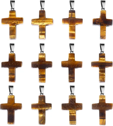 Vista 6 de Cadikez 12 piezas colgantes de cruz de piedra natural, cristales curativos de cuarzo chakra reiki colgantes de piedras preciosas dijes a granel