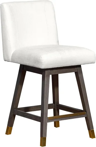 Vista 37 de Armen Living Sicily Modern Farmhouse Taburete giratorio de madera de nogal de 26 pulgadas de altura para encimera de isla de cocina, en piel Crema