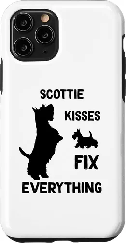 Vista 10 de iPhone 15 Scottie kisses fix everything Scottish Terrier Mom Dad Case