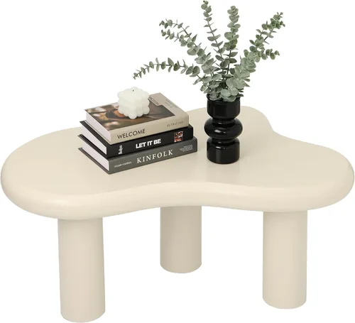 Vista 8 de Mesa de Centro Nube de 34"(L), Mesa de Centro de Madera Moderna para Sala de Estar, Mesas Centrales de Acento Únicas con 3 Patas, Mesas de Té