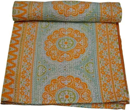 Vista 2 de V Vedant Deisgns Suzani Print Queen - Colcha de algodón Kantha hecha a mano, 90 x 108 pulgadas, color negro