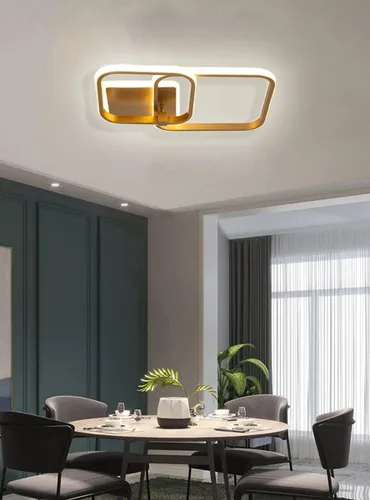 Vista 4 de Lámpara de techo LED moderna, lámpara de techo de montaje empotrado de 50 W, lámpara de techo cuadrada geométrica dorada para sala de estar